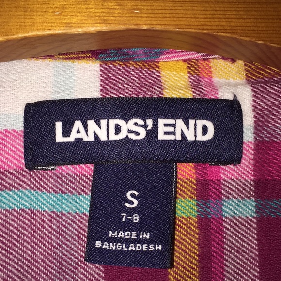 Lands' End Girls Soft Flannel Plaid Button Down Shirt Size Small 7-8 - Picture 2 of 9